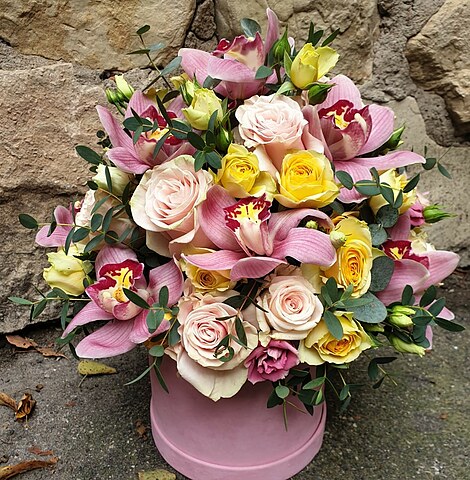 Composition of roses and orchids